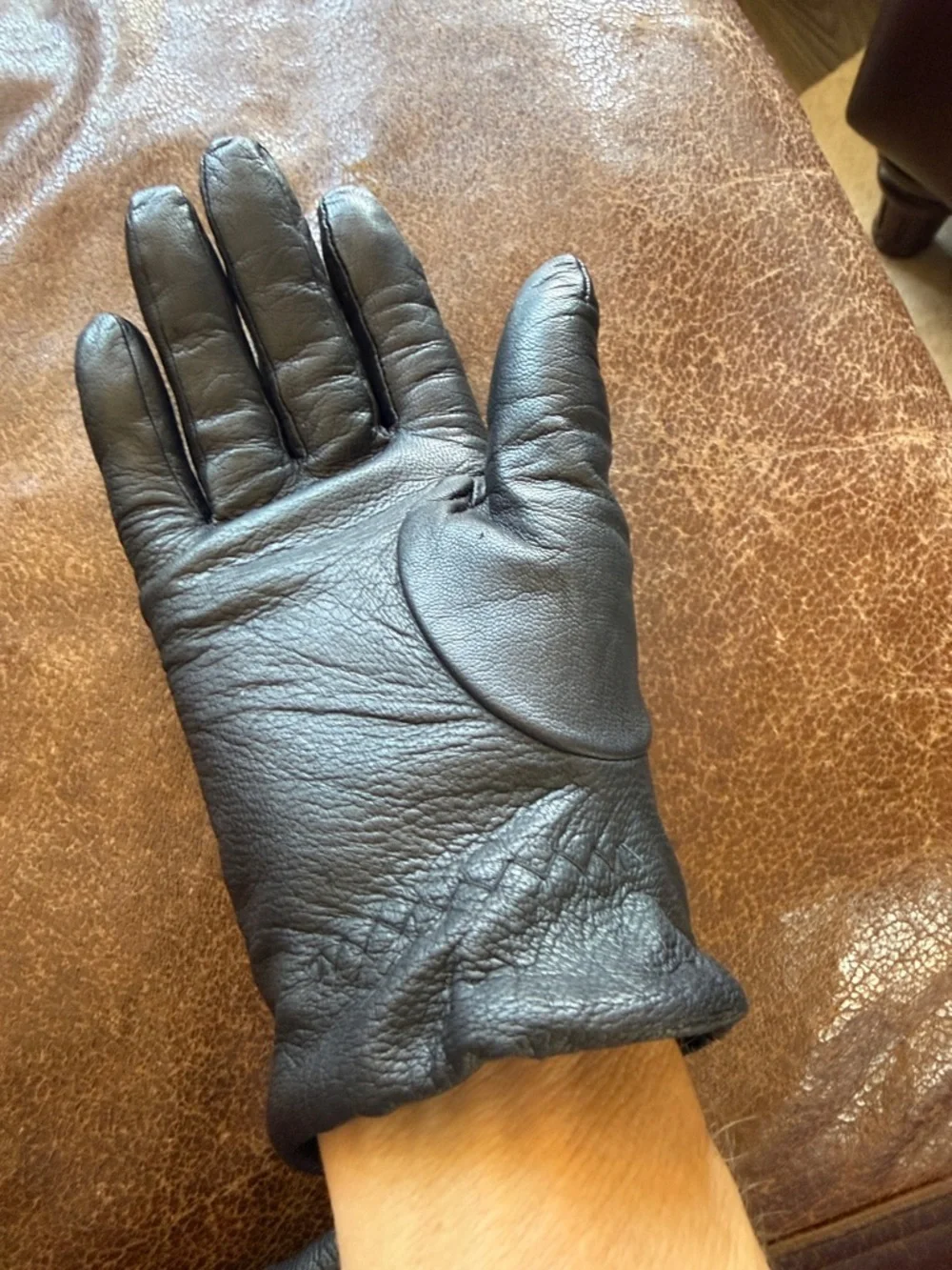 Fownes Black Genuine Leather Gloves Size 7 Warm Lined Classic Winter